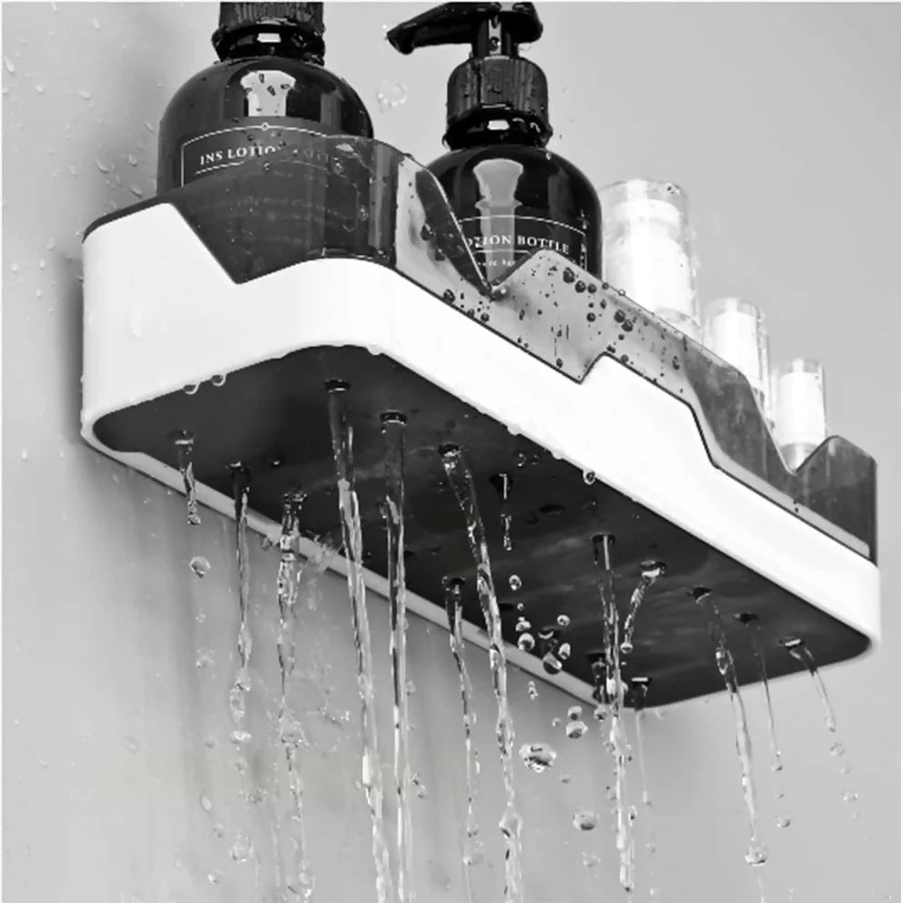Adhesive Storage Rack, Wall Mounted Plastic Shelf Organizer for Bathroom