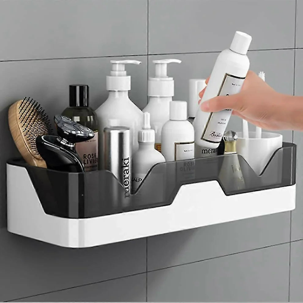 Adhesive Storage Rack, Wall Mounted Plastic Shelf Organizer for Bathroom