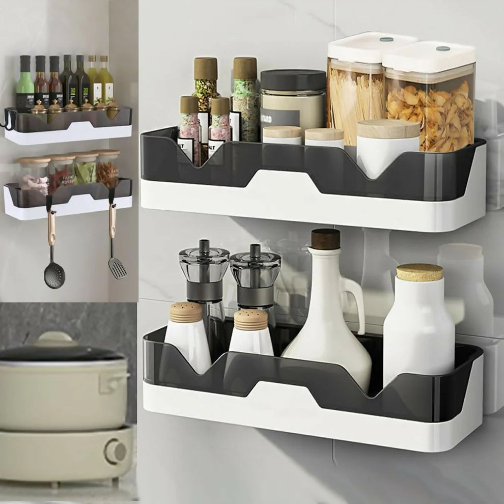 Adhesive Storage Rack, Wall Mounted Plastic Shelf Organizer for Bathroom