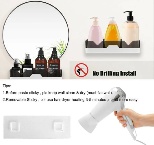 Adhesive Storage Rack, Wall Mounted Plastic Shelf Organizer for Bathroom