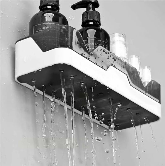 Adhesive Storage Rack, Wall Mounted Plastic Shelf Organizer for Bathroom
