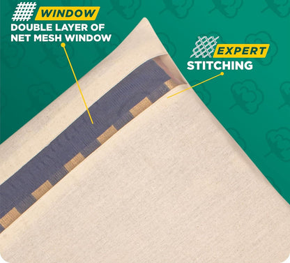 Transparent mesh window on cotton saree bag for easy viewing